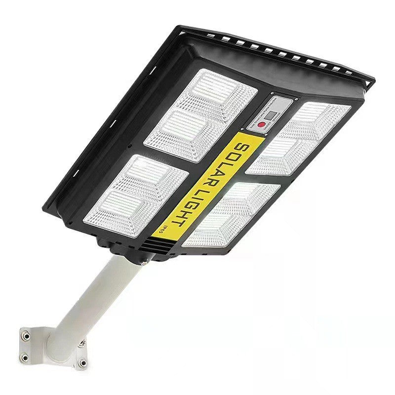 Lampa solara stradala Vivimall, cu telecomanda, senzor de miscare si lumina, suport prindere, 720 LED-uri, IP65, ABS, 15AH, 500W, temperatura culoare 6500K, 44.5x34.7x6.6 cm, autonomie 10-12 ore, negru - vivimall.ro
