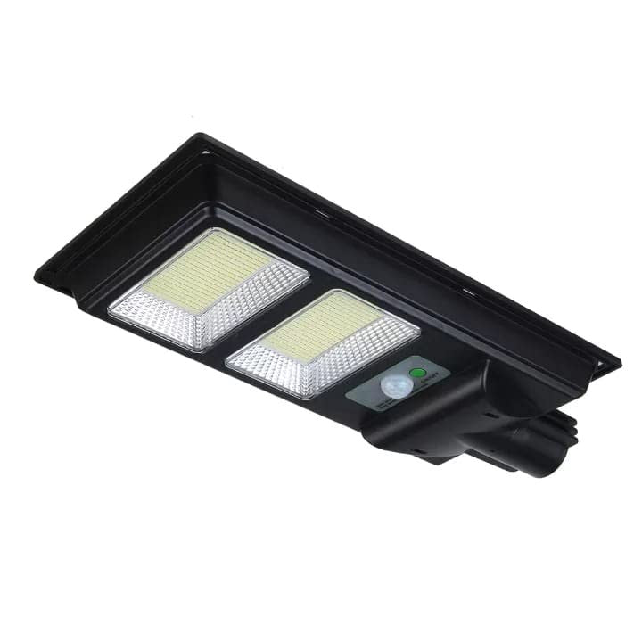Lampa solara stradala Vivimall, cu suport de prindere si telecomanda, senzor de miscare si lumina, 96 LED-uri, IP65, ABS, 5AH, 100W, temperatura culoare 6500K, 37.8x18.8x5 cm, autonomie 10-12 ore, negru - vivimall.ro