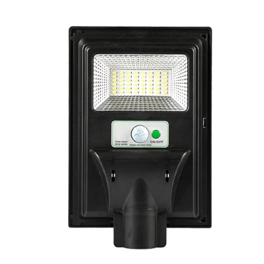 Lampa solara stradala Vivimall, cu telecomanda, senzor de miscare si lumina, suport prindere, 48 LED-uri, IP65, ABS, 5AH, 50W, temperatura culoare 6500K, 28.5x18.8x5 cm, autonomie 10-12 ore, negru - vivimall.ro