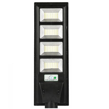 Lampa solara stradala Vivimall, cu telecomanda, senzor de miscare si lumina, suport prindere, 192 LED-uri, IP65, ABS, 8AH, 200W, temperatura culoare 6500K, 58.6x18.8x5-cm, autonomie 10-12 ore, negru - vivimall.ro