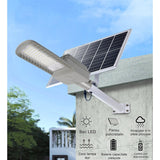 Lampa solara stradala Vivimall, IP65, senzor de lumina, 60 LED-uri SMD, 2250 lm, panou 25W, putere 200W, autonomie 12-16 ore, telecomanda, montare prin fixare, pentru strada sau gradina, finisaj mat, material ABS,  51.5 x 21 x 7.5, gri - vivimall.ro