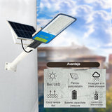 Lampa solara stradala Vivimall, IP66, senzor de lumina, 120 LED-uri SMD, 1800 lm, panou 20W, putere 100W, autonomie 12-16 ore, telecomanda, montare prin fixare, pentru strada sau gradina, finisaj mat, material ABS,  49 x 21 x 5.5 cm, gri - vivimall.ro