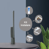 Lampa solara stradala Vivimall, IP66, senzor de lumina, 120 LED-uri SMD, 1800 lm, panou 20W, putere 100W, autonomie 12-16 ore, telecomanda, montare prin fixare, pentru strada sau gradina, finisaj mat, material ABS,  49 x 21 x 5.5 cm, gri - vivimall.ro