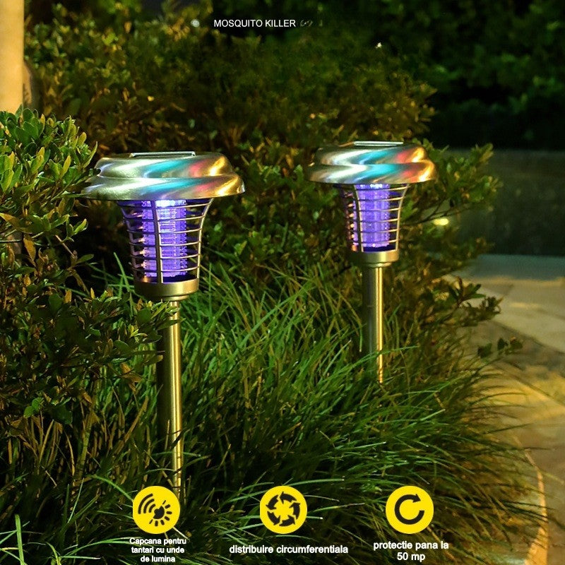 Lampa solara tip torta Vivimall, anti-insecte, tantari, UV, LED, 1.2V, IP65, 1 LED, material ABS, 48 x 14 cm, gri - vivimall.ro