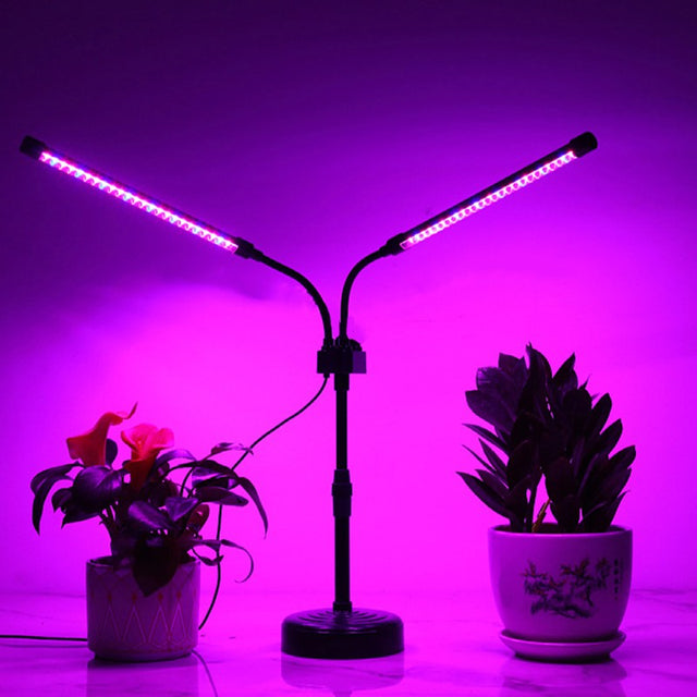 Lampa UV pentru cresterea plantelor, Vivimall, Alimentare cu USB, 10W, 2 capete, 48 LED-uri, 9 nivele lumina, Timer, Inaltime Ajustabila pana la 65 cm Lumina Mov - vivimall.ro