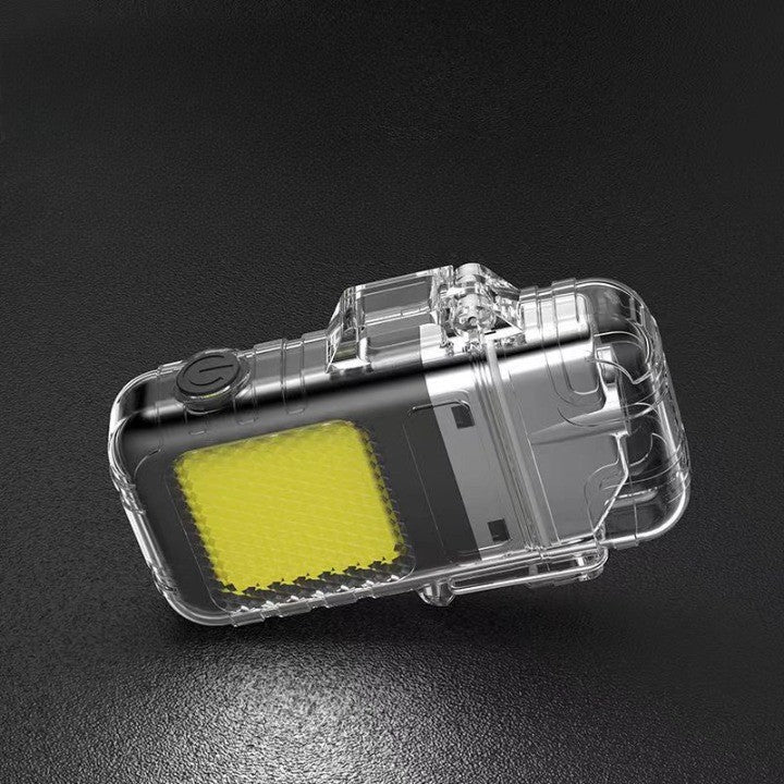 Kulcstartóra akasztható zseblámpa öngyújtóval, vízálló, 3 világítási mód, 300 mAh, USB-C töltés, Cob, hatótávolság 50 - 100 m 