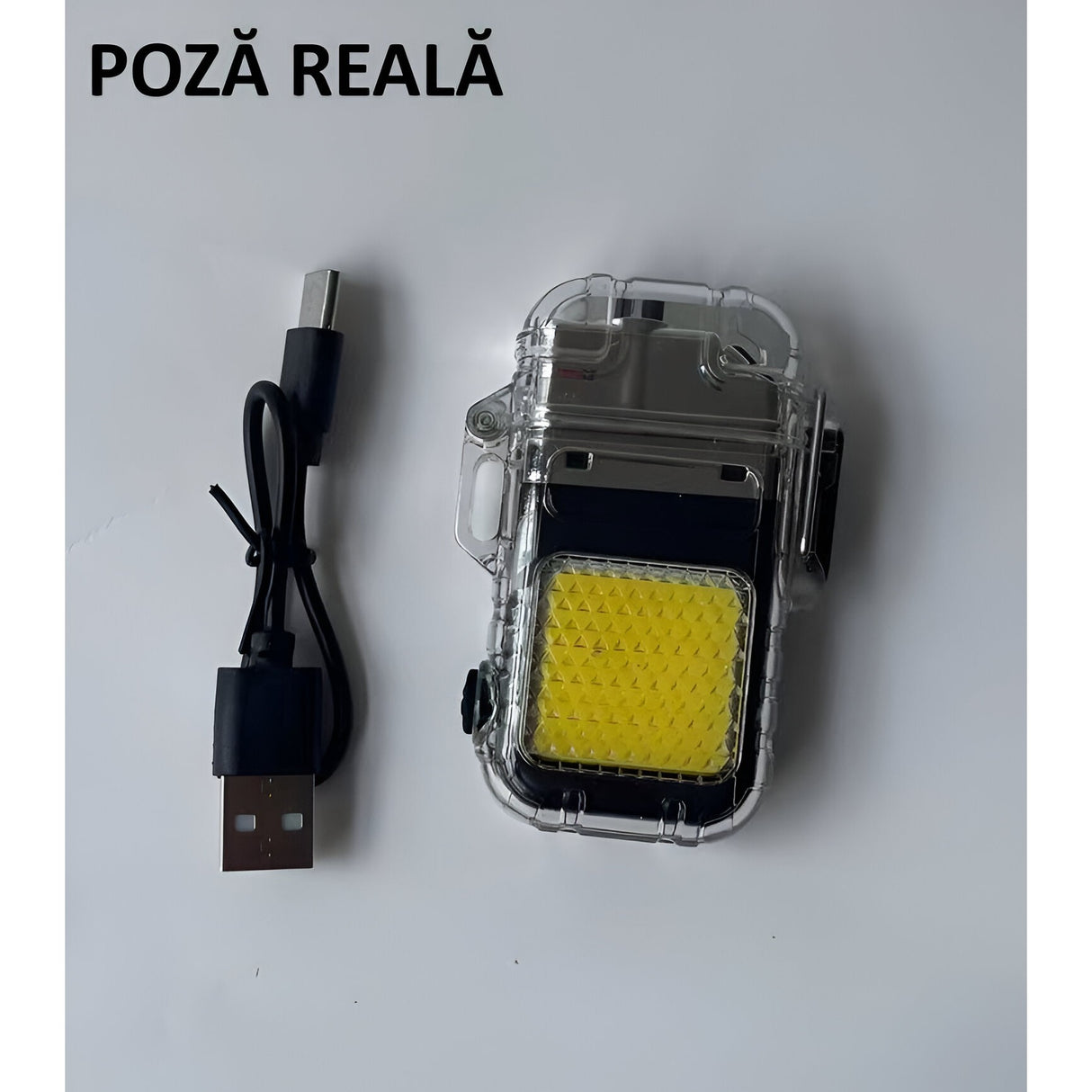 Kulcstartóra akasztható zseblámpa öngyújtóval, vízálló, 3 világítási mód, 300 mAh, USB-C töltés, Cob, hatótávolság 50 - 100 m 