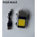 Kulcstartóra akasztható zseblámpa öngyújtóval, vízálló, 3 világítási mód, 300 mAh, USB-C töltés, Cob, hatótávolság 50 - 100 m 