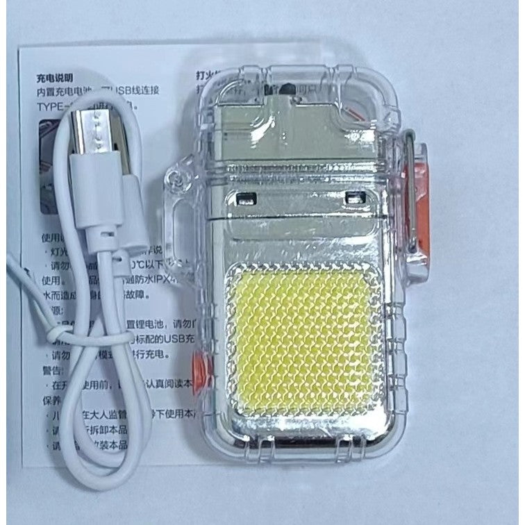 Kulcstartóra akasztható zseblámpa öngyújtóval, vízálló, 3 világítási mód, 300 mAh, USB-C töltés, Cob, hatótávolság 50 - 100 m 