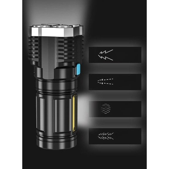 Lanterna LED Tactica 2 in 1, Vivimall, 4 Moduri de Iluminare, Tip Proiector COB, Rezistenta la Apa, Reincarcabila, USB, Lanterna de Drumetii, 13.6 x 5 cm, Negru - vivimall.ro