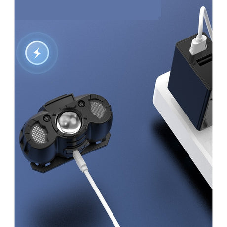 Lanterna LED de Cap, Vivimall, cu Suport Inclus, Incarcare USB Tip C, Raza 100-200m, 5W, 6 Trepte de Lumina, 400 mAh, Gri - vivimall.ro