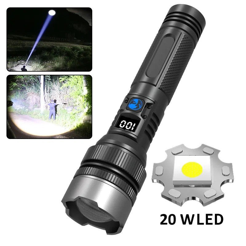 Lanterna Power Bank LED, Vivimall, Incarcare USB, Raza 200m, 10W, Model T6 Telescopic, Functie Zoom si Incarcare Telefon, 1800 mAh, Negru - vivimall.ro