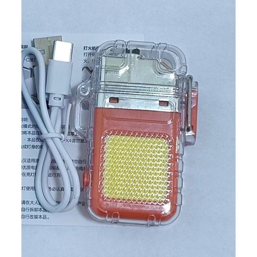 Kulcstartóra akasztható zseblámpa öngyújtóval, vízálló, 3 világítási mód, 300 mAh, USB-C töltés, Cob, hatótávolság 50 - 100 m 