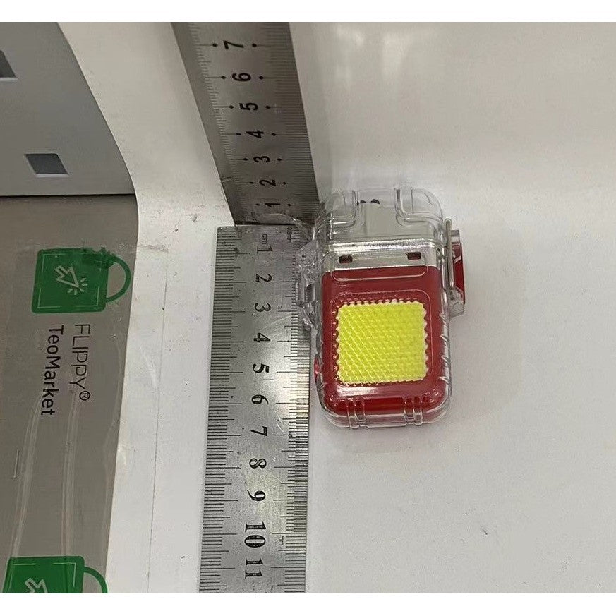Kulcstartóra akasztható zseblámpa öngyújtóval, vízálló, 3 világítási mód, 300 mAh, USB-C töltés, Cob, hatótávolság 50 - 100 m 