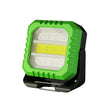 Lanternă breloc verde COB 5W, 500 lumeni, vedere frontală cu suport reglabil 0-150 grade