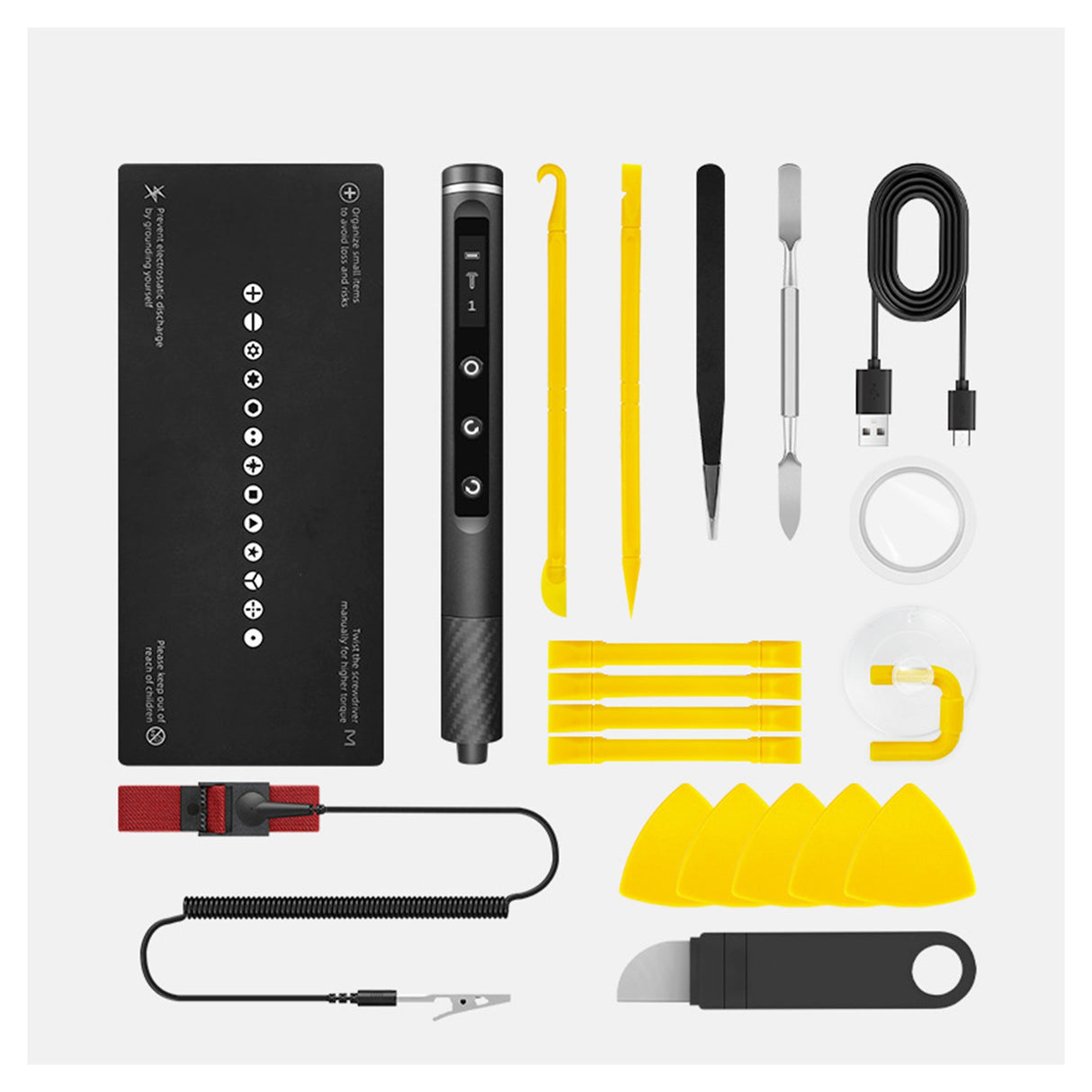 Trusă Flippy 71 în 1 deschisă, organizare biți Torx, Pentalobe, Hex și accesorii desfacere, vedere de sus