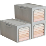 Cutie de Depozitare, Vivimall, 49L, din In si Bumbac, Pliabila, Cadru din Otel, 47 x 35 x 30 cm, Albastru Fumuriu - vivimall.ro