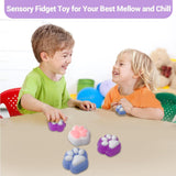 Jucarie Antistres Squishy, Vivimall, cu Revenire Lenta, Squeeze Pinch Family, Model Labuta de Pisica Pufoasa, 6x6 cm, 72g, Ambalaj Transparent, Mov-Alb - vivimall.ro