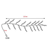 Instalatie Craciun tip Creanga Vivimall, 144 LED-uri, Conectare USB, 8 Jocuri de Lumini, Telecomanda, 2.5 m, Prelungitor 2 m, 3V, Fir Negru, Alb Cald - vivimall.ro