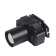 Lanternă LED pe cap cu zoom telescopic reglabil, culoare neagră, vedere frontală, dimensiuni 7x4.5x6 cm