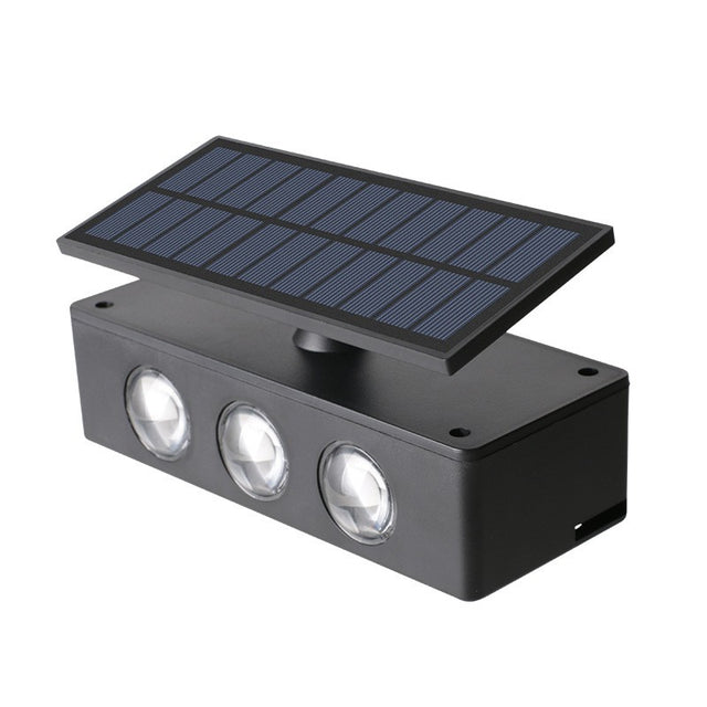 Lampa solara LED bidirectionala Vivimall, cu panou ajustabil, comutator culoare lumina, pentru perete, scari, gradina, terasa, 16 x 6.5 cm, 6 LED-uri, material ABS, baterie 3.7 V, 1200mah, multicolor - vivimall.ro