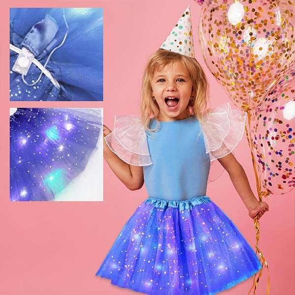 Fusta Led Pentru Copii, Tutu De Balet Pentru Fetite Cu Luminite E Incorporate, 30 Cm Lungime, Albastru - vivimall.ro