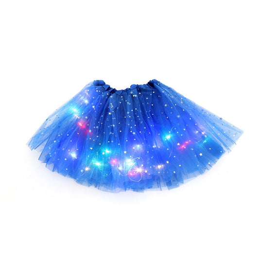 Fusta LED pentru Copii, Vivimall, Tutu de Balet pentru Fetite cu Luminite Multicolore Incorporate, Model Stelute, 30 cm Lungime, Albastru - vivimall.ro