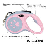 Lesa Automata Retractabila, Vivimall, pentru Caini, 3m, 20 kg, ABS/Nylon, Roz/Gri, 8x12x4 cm - vivimall.ro
