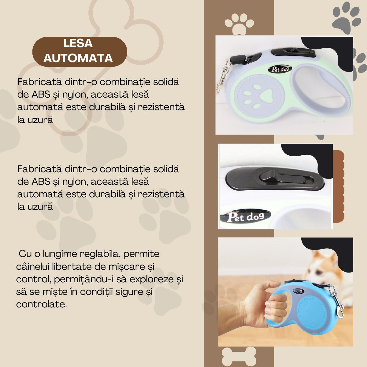 Lesa Automata Retractabila, Vivimall, pentru Caini, 5 m, 20 kg, ABS, Verde/Bleu, 8x12x4 cm - vivimall.ro