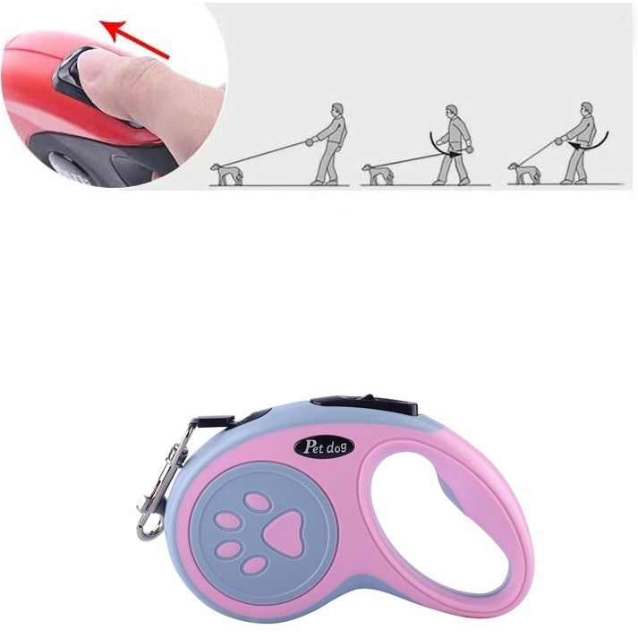 Lesa Automata Retractabila, Vivimall, pentru Caini, 5m, 20 kg, ABS, Roz/Gri, 8x12x4 cm - vivimall.ro