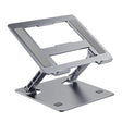 Suport tabletă și laptop Flippy gri închis, vedere frontală, design ergonomic pliabil din metal, 27,7 cm