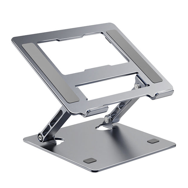 Suport tabletă și laptop Flippy gri închis, vedere frontală, design ergonomic pliabil din metal, 27,7 cm