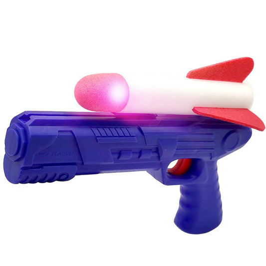 Pistol de Jucarie, Vivimall, cu Lansator de Racheta, din Polistiren/Plastic, Lumina LED, +3 Ani, Albastru/Rosu - vivimall.ro