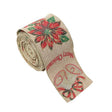 Panglică decorativă Crăciun khaki cu imprimeu floare roșie și Merry Christmas, 200 x 6.3 cm, vedere frontală