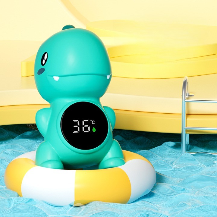 Termometru Electronic LED pentru Baie, Plutitor, Rezistent la apă, IPX7, Multifunctional, 3 Trepte de Temperatura, Model Dinozaur, 12x7cm, Verde - vivimall.ro