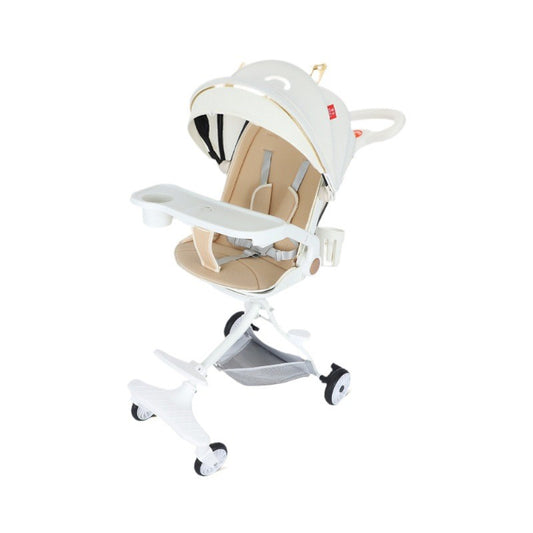 Carucior Sport Vivimall 3in1, 6-36 Luni, Reversibil, Pliabil, Tavita pentru Masa, Pozitie de Somn, Centura de Siguranta, Roti 360, Suport Pahar, Copertina pentru Soare, 33x66x85cm, Alb Model Pisica - vivimall.ro