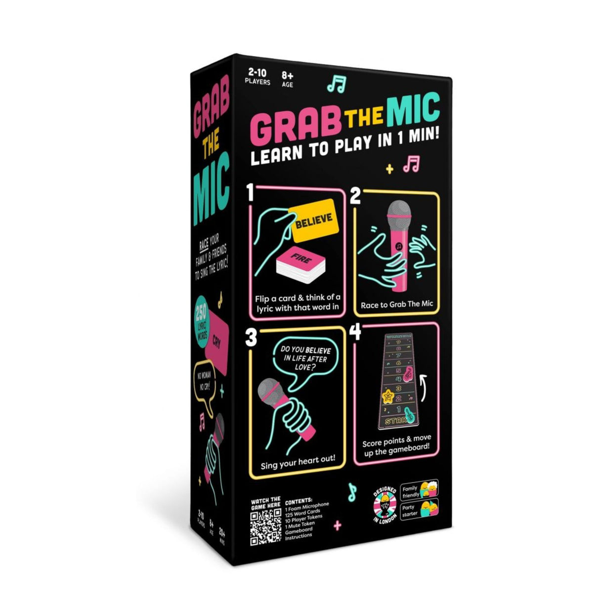 Conținut joc Grab The Mic Flippy – 125 cărți cu cuvinte, microfon din spumă și jetoane