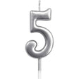 Lumanare de Tort, Vivimall, Model Cifra 5, Party, 4.5 x 2.5 cm, din Parafina, Argintiu - vivimall.ro