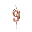 Lumânare de tort cifra 9 Rose Gold din parafină, vedere frontală, finisaj lucios, 4.5 x 2.5 cm