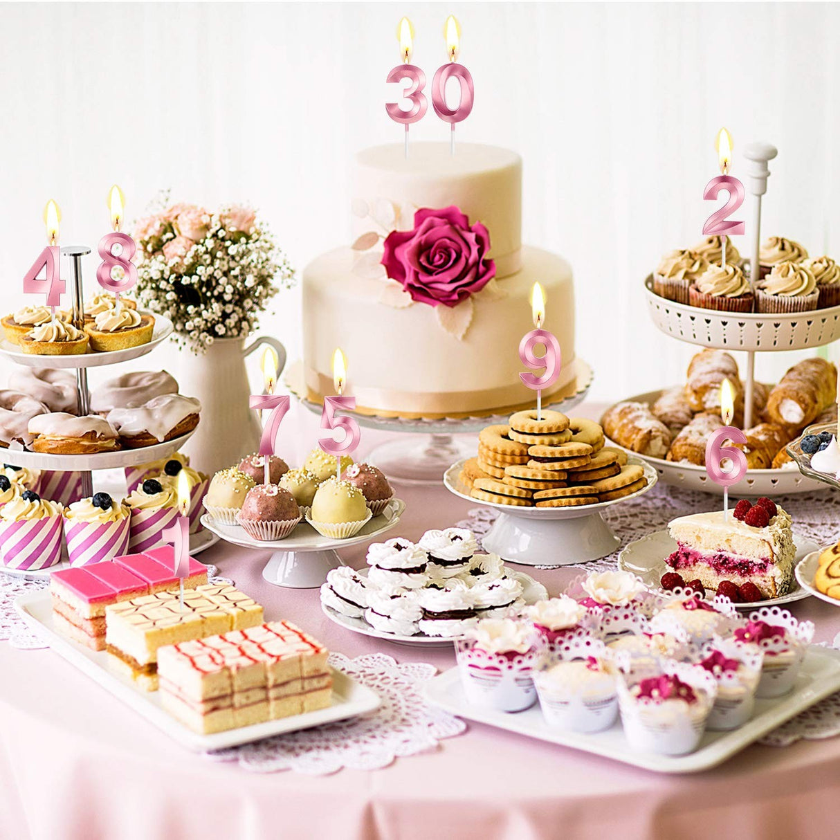 Lumanare Cifra 0, Flippy, Model Diamond, 5 x 3.4 cm, Roz - vivimall.ro