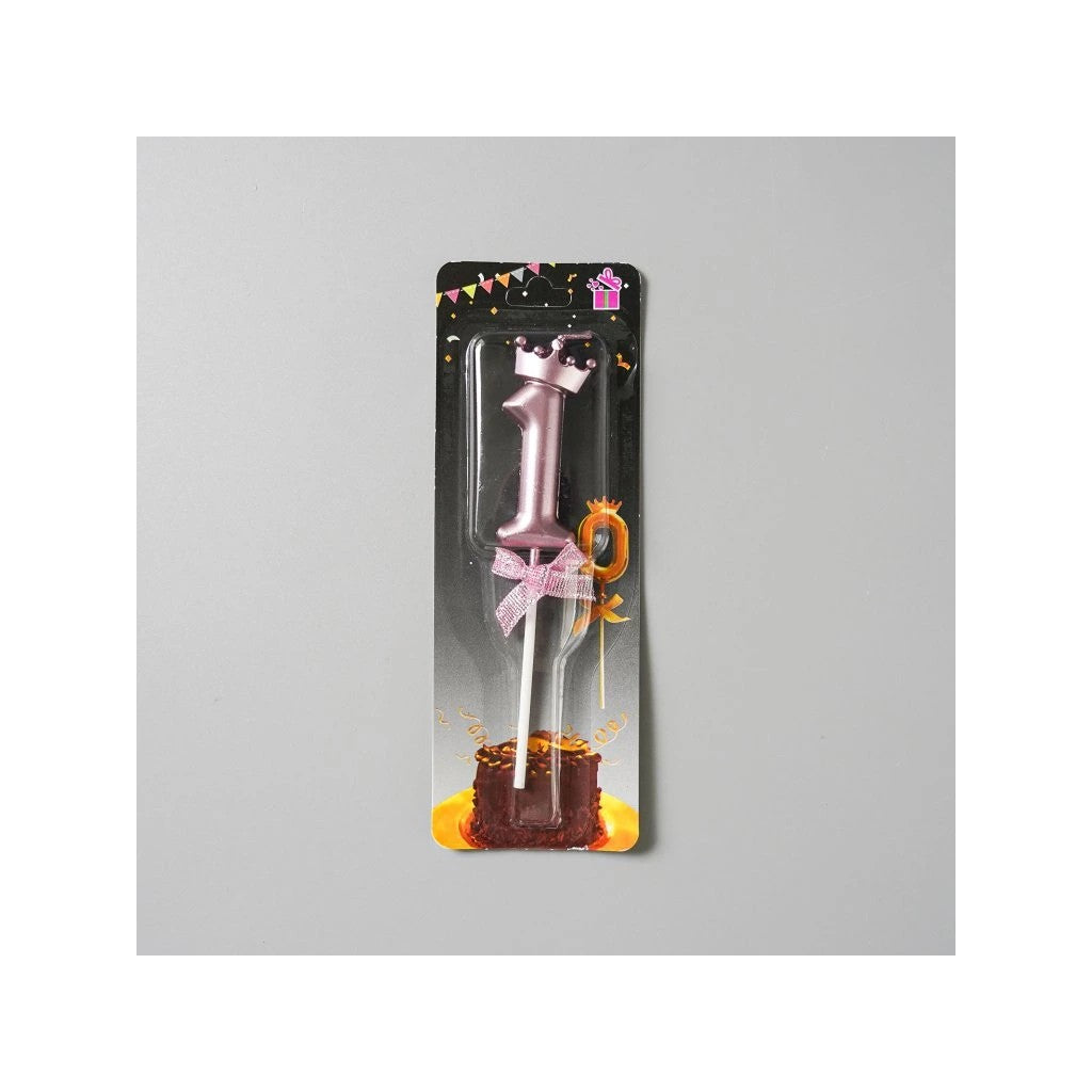 Lumanare Cifra 1, Vivimall, Model Coroana cu Fundita, Pentru Tort, 6 x 2.5 cm Mov - vivimall.ro