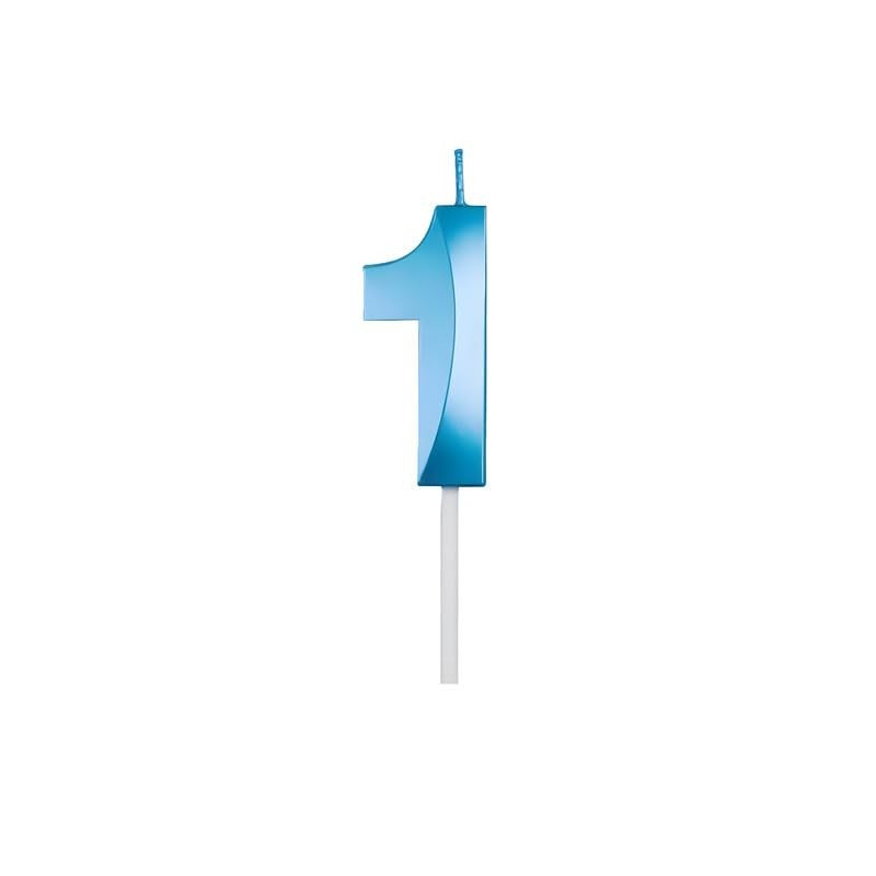 Lumanare Cifra 1, Flippy, Model Diamond, 5 x 3.4 cm, Albastru - vivimall.ro