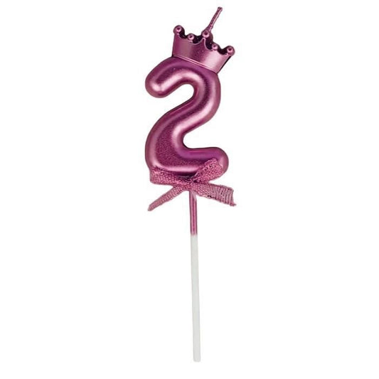 Lumanare Cifra 2, Vivimall, Model Coroana cu Fundita, Pentru Tort, 6 x 2.5 cm Mov - vivimall.ro
