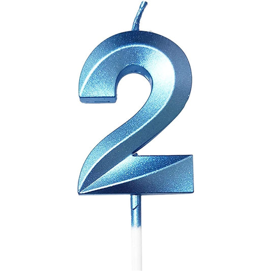 Lumanare Cifra 2, Vivimall, Model Diamond, 5 x 3.4 cm, Albastru - vivimall.ro