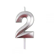 Lumanare Cifra 2, Vivimall, Model Diamond, 5 x 3.4 cm, Argintiu - vivimall.ro