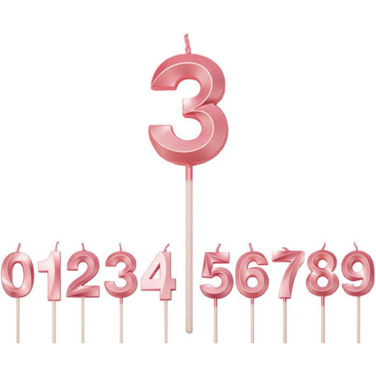 Lumanare Cifra 3, Vivimall, Model Diamond, 5 x 3.4 cm, Roz - vivimall.ro