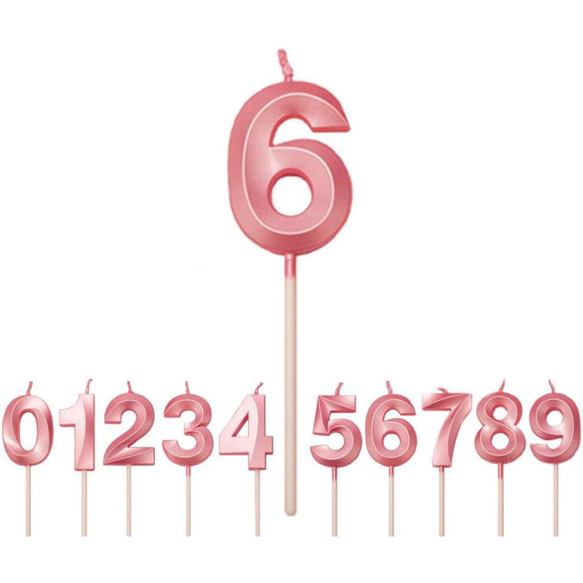 Lumanare Cifra 6, Flippy, Model Diamond, 5 x 3.4 cm, Roz - vivimall.ro