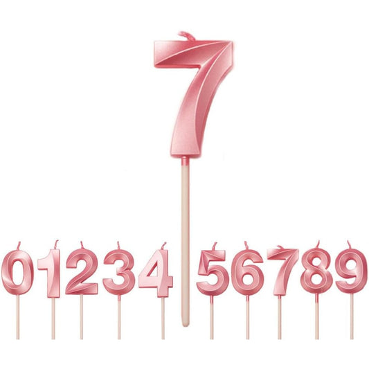 Lumanare Cifra 7, Vivimall, Model Diamond, 5 x 3.4 cm, Roz - vivimall.ro