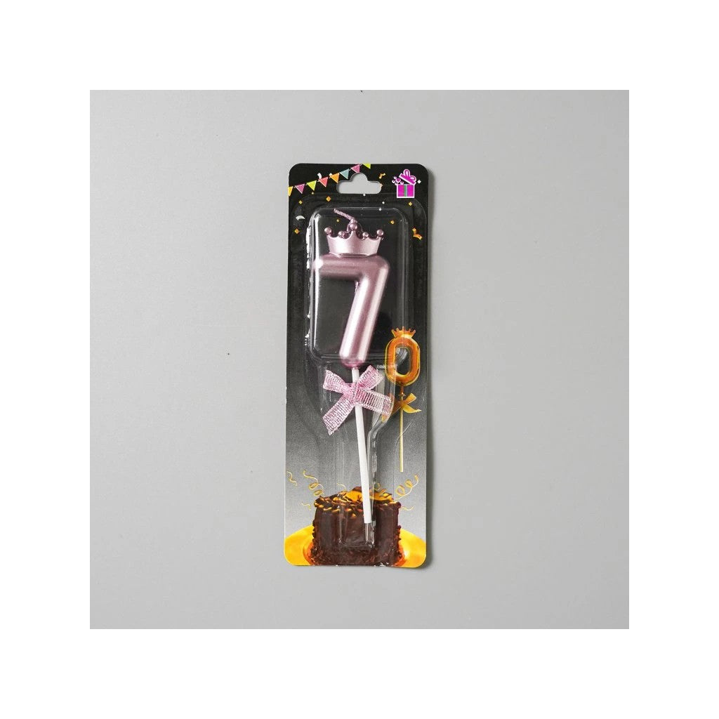 Lumanare Cifra 7, Vivimall, Model Coroana cu Fundita, Pentru Tort, 6 x 2.5 cm Mov - vivimall.ro