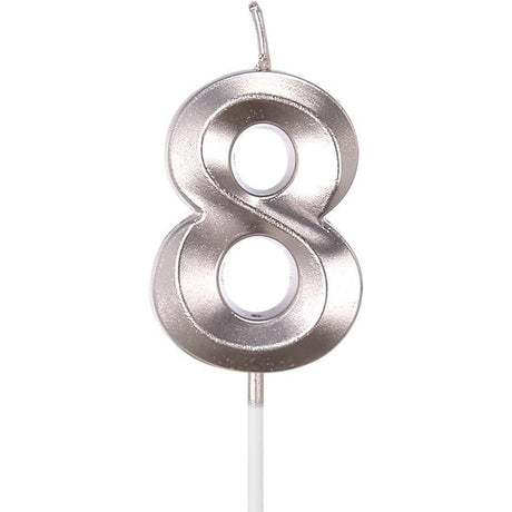 Lumanare Cifra 8, Flippy, Model Diamond, 5 x 3.4 cm, Argintiu - vivimall.ro